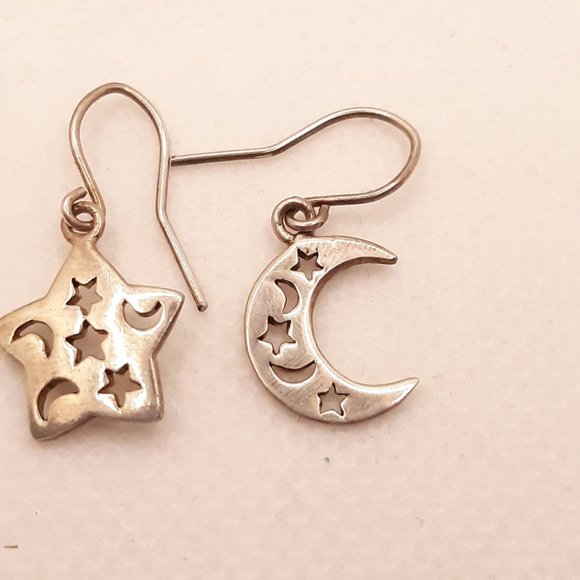 Sterling Silver Star and Moon Earrings - Picture 6 of 7